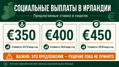 Инфографика о предложении повысить социальные выплаты в Ирландии до €350, €400 или €450 в неделю